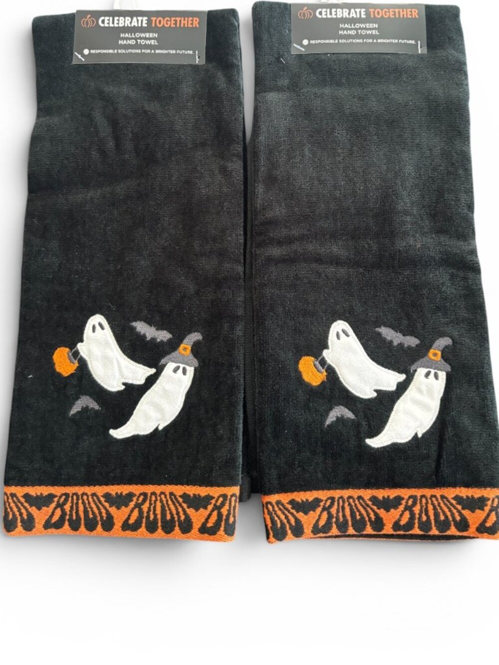 Set of 2 100% Cotton Celebrate Together Ghosts Halloween Hand Towels